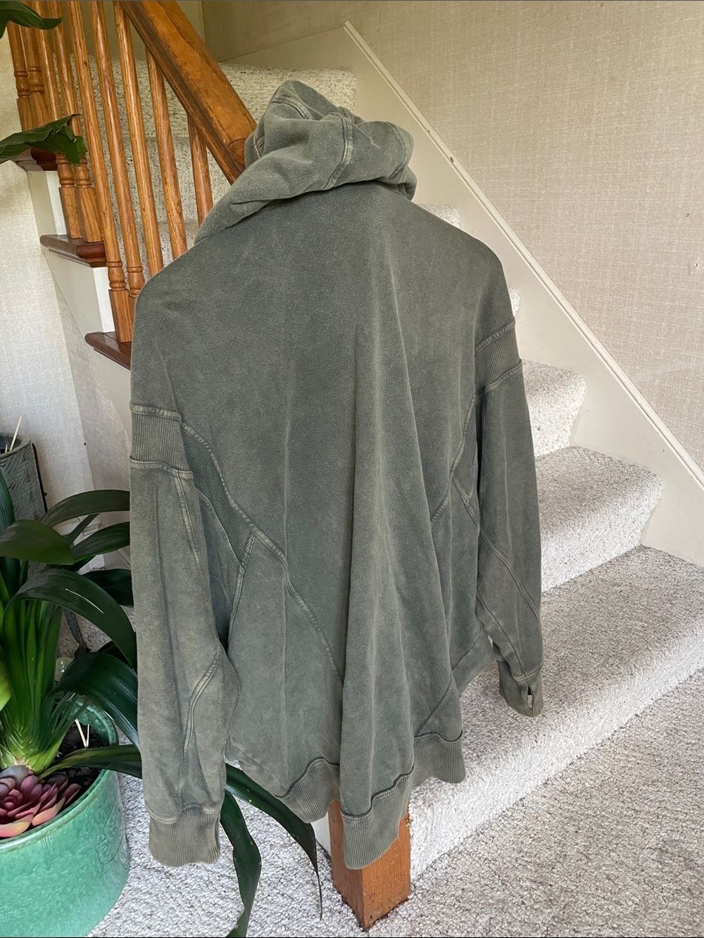Free People Movement Washed Olive Oversized Zipped Hoodie with Drawstrings - Picture 5 of 12